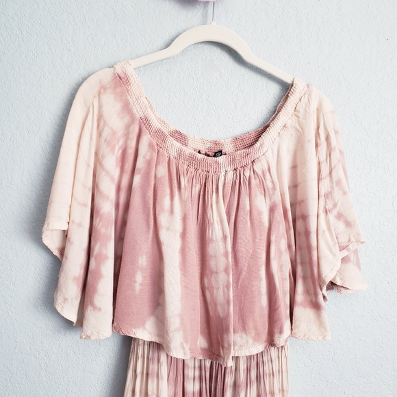 Anthropologie Boho Me Pink and Cream Tie Dye Off Shoulder Maxi Dress - Picture 5 of 10